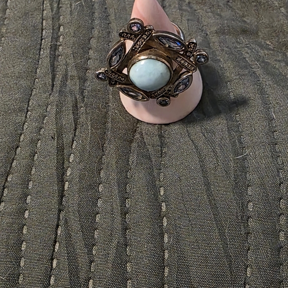 Marahlago Sterling Silver Larimar And Blue Topaz Statement Ring - Picture 2 of 7
